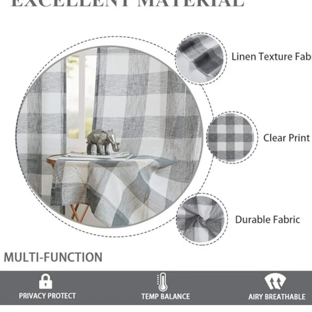 Buffalo Plaid Checkered Sheer CurtainsGrey /White Buffalo Plaid Gingham Curtains